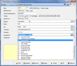 Eintragung eines Gerichtstermines im RA-MICRO Kanzleikalender mit Exchange Hosting